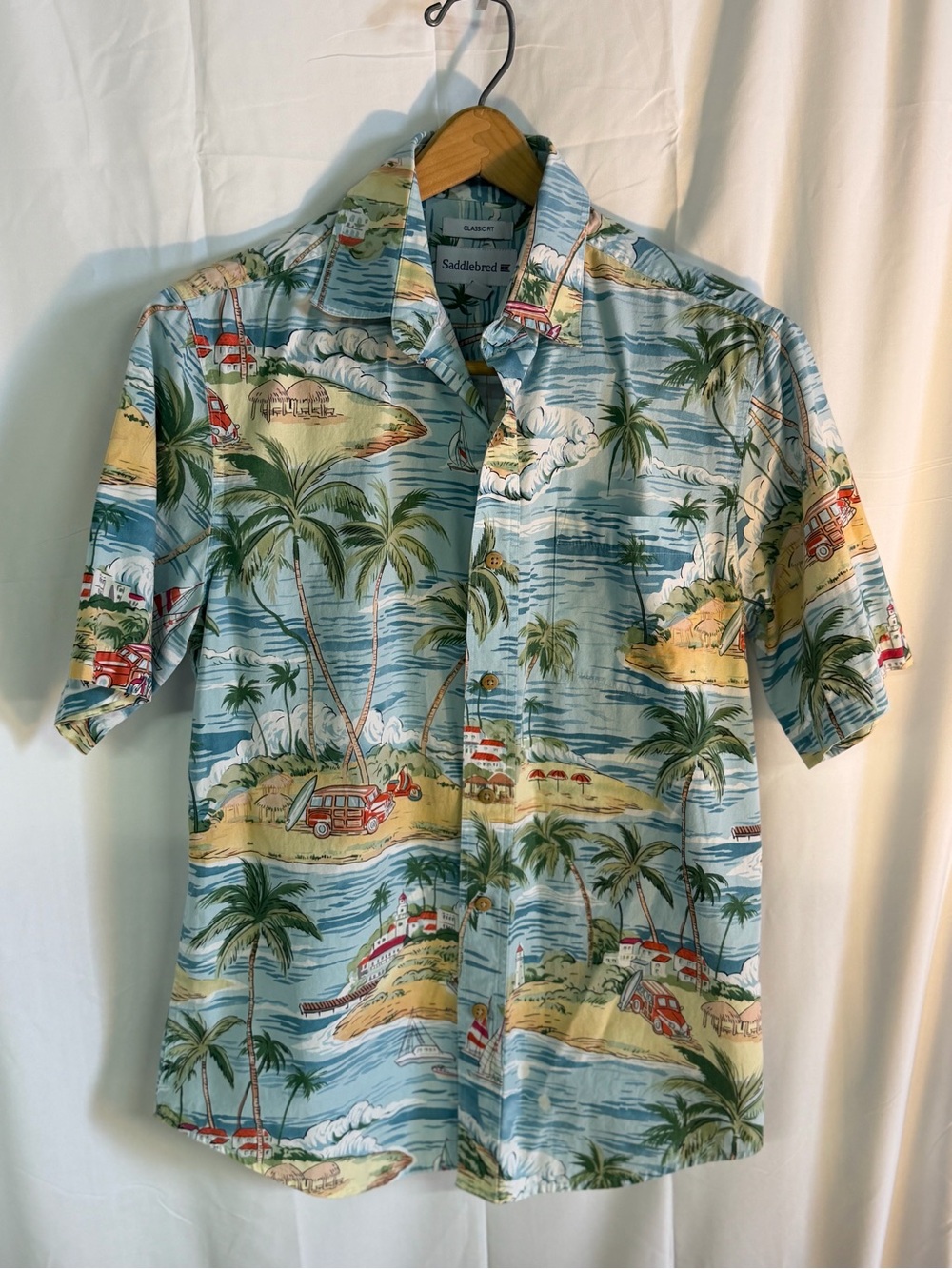 Saddlebred Light Blue Tropical Island Short-Sleeve Camp Shirt